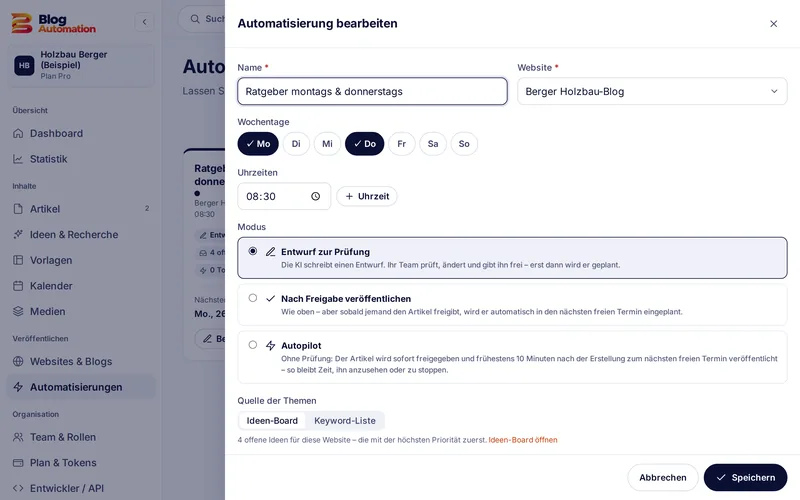 Automatisierung mit Wochentagen und Uhrzeit