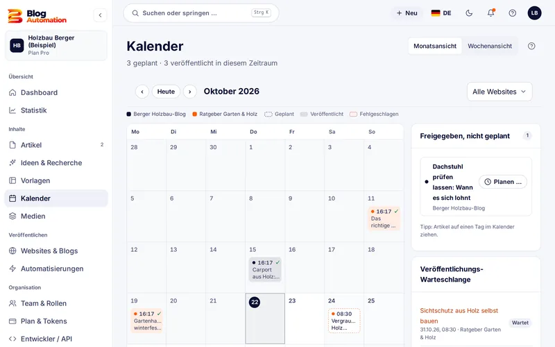 Redaktionskalender in der Monatsansicht
