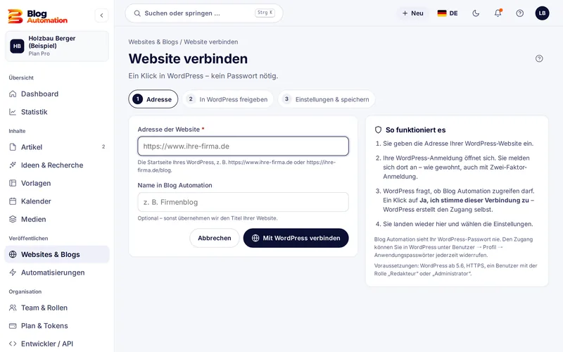 Website mit WordPress verbinden in drei Schritten