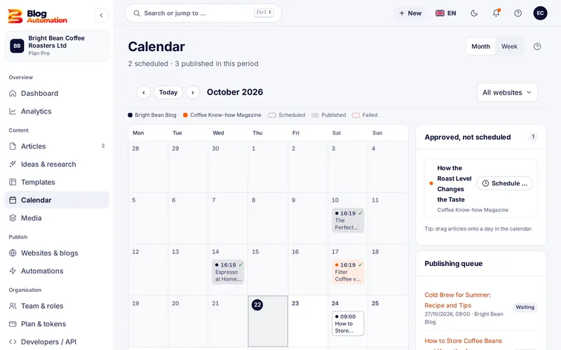 Content calendar in month view